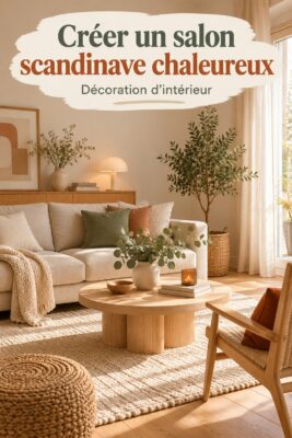 Un salon scandinave chaleureux avec des touches de couleurs vives et des accessoires en bois.
