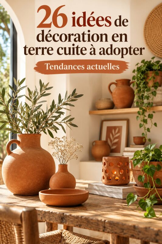Salon décoré en terracotta avec des coussins et des objets déco