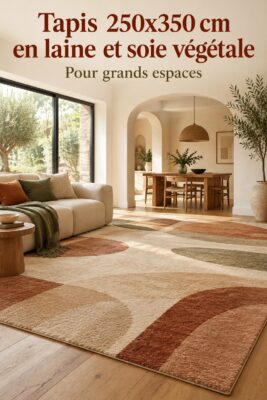 Tapis de 250x350 cm en laine et soie végétale dans un salon cosy